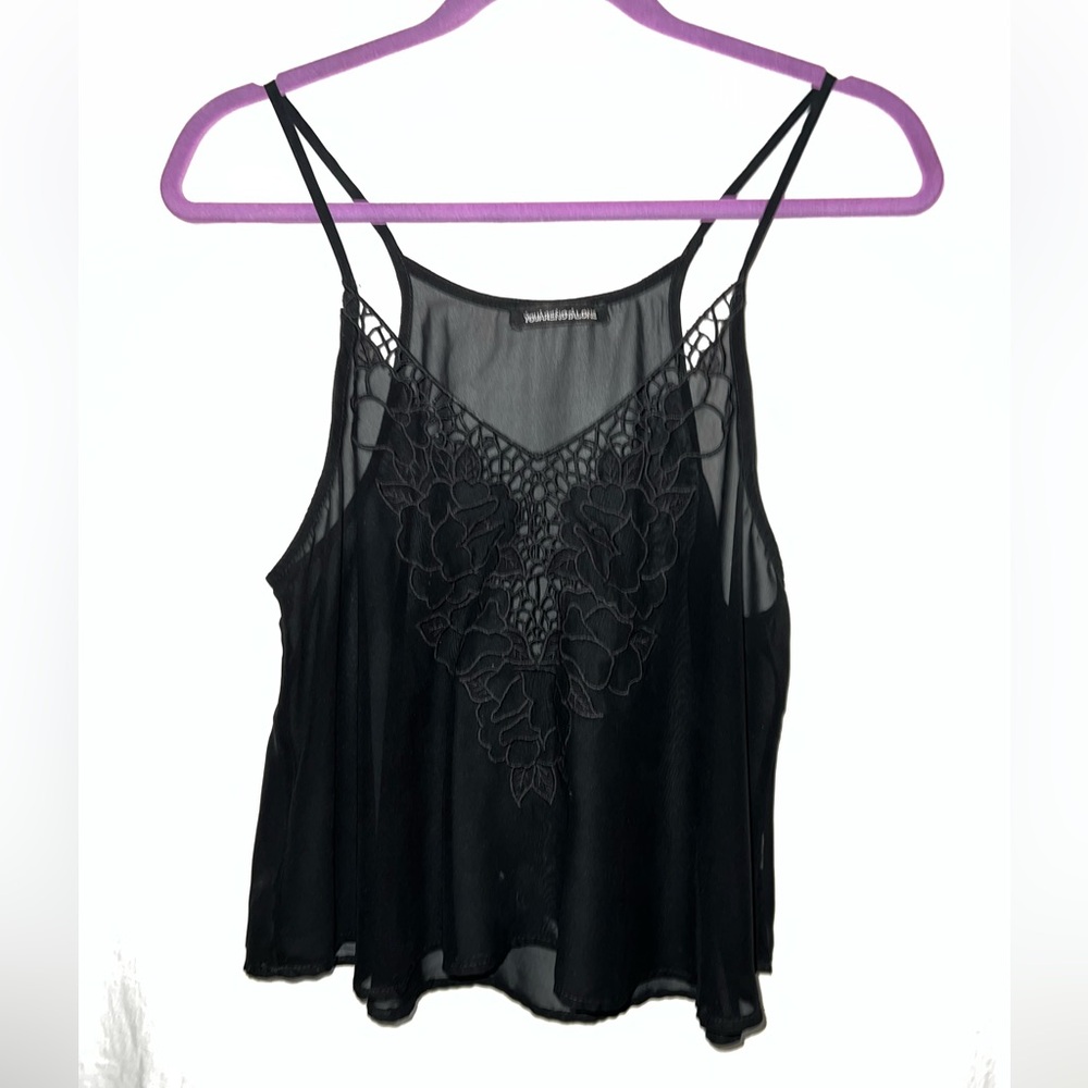 You Are Not Alone Sheer Camisole Top Black Embroidered Size Medium Racerback